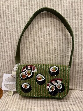 NWT Made in India Beaded Green Sushi Embellished Shoulder Bag